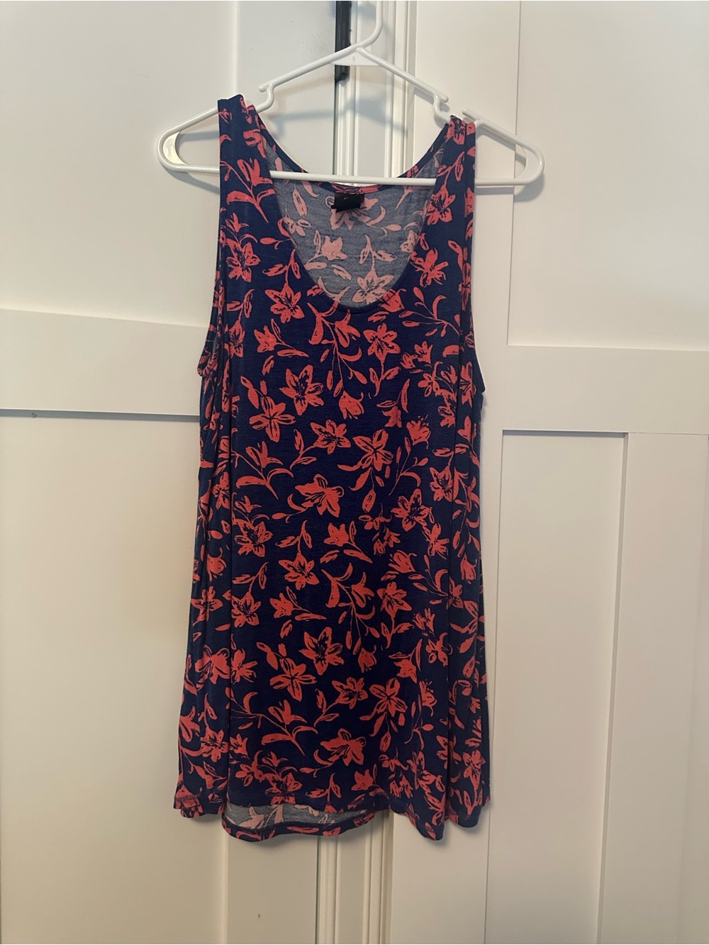 Agnes & Dora Navy Tank Top with Coral Floral Print